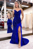 Red Sequins Mermaid Prom Dress, Long Evening Dress With Feather HZ0307
