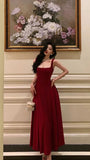 Red Chiffon A-line Prom Dresses Ankle Length Evening Formal Dress Birthday Party HZ0307