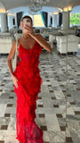 Red Chiffon Ruffle Evening Prom Dresses With Open HZ0307