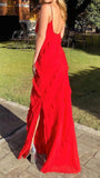 Red Chiffon Ruffle Evening Prom Dresses With Open HZ0307