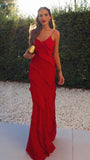Red Chiffon Ruffle Evening Prom Dresses With Open HZ0307