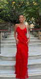 Red Chiffon Ruffle Evening Prom Dresses With Open HZ0307