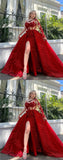 Red Sequin Applique Evening Formal Gown, Long Party Prom Dresses, HZ0307