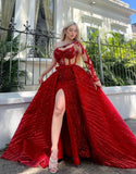 Red Sequin Applique Evening Formal Gown, Long Party Prom Dresses, HZ0307