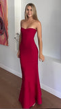 Red Strapless Sheath Long Prom Dress, HZ0307