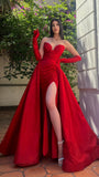 Red Sweetheart Long Prom Dress, Split Evening Gown, HZ0307