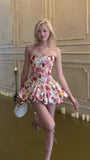 Romantic Floral Homecoming Dresses Strapless Mini Prom Graduation HZ0307