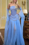 Sexy A Line Off The Shoulder Maxi Long Party Light Blue Chiffon Prom Dresses Evening Dress, HZ0307