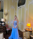 Sexy A Line Off The Shoulder Maxi Long Party Light Blue Chiffon Prom Dresses Evening Dress, HZ0307