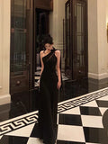 Sexy A Line One Shoulder Black Floor Length Prom Dresses Birthday Dress, HZ0307