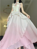 Sexy A line Ombre Pink Chiffon Dress Long Prom Dresses Night Dress Birthday Outfits, HZ0307