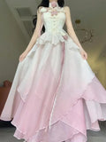 Sexy A line Ombre Pink Chiffon Dress Long Prom Dresses Night Dress Birthday Outfits, HZ0307