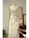 Sexy A line Spaghetti Straps Ivory Floral Satin Prom Dresses Birthday Outfits Evening Gown, HZ0307