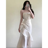 Sexy Mermaid Spaghetti Straps White Long Prom Dresses Night Dress Birthday Outfits , HZ0307