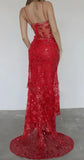 Sexy Red Lace Mermaid Long Prom Dresses Spaghetti Straps Evening Formal HZ0307
