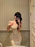Sexy Sheath Straps Floral Satin Prom Dresses Birthday Outfits Evening Gown, HZ0307