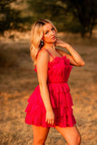 Shiny Fuchsia Ruffle Short Dress Sequins Tulle Hoco Dress, HZ0307