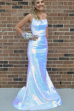 Shiny White Straps Mermaid Long Prom HZ0307
