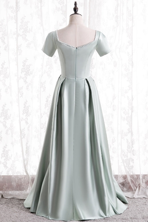 Short Sleeves Mint Green Satin Long Party HZ0307