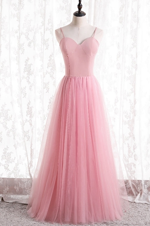 Simple Straps A-line Pink Long Party HZ0307