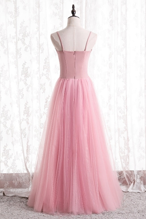Simple Straps A-line Pink Long Party HZ0307