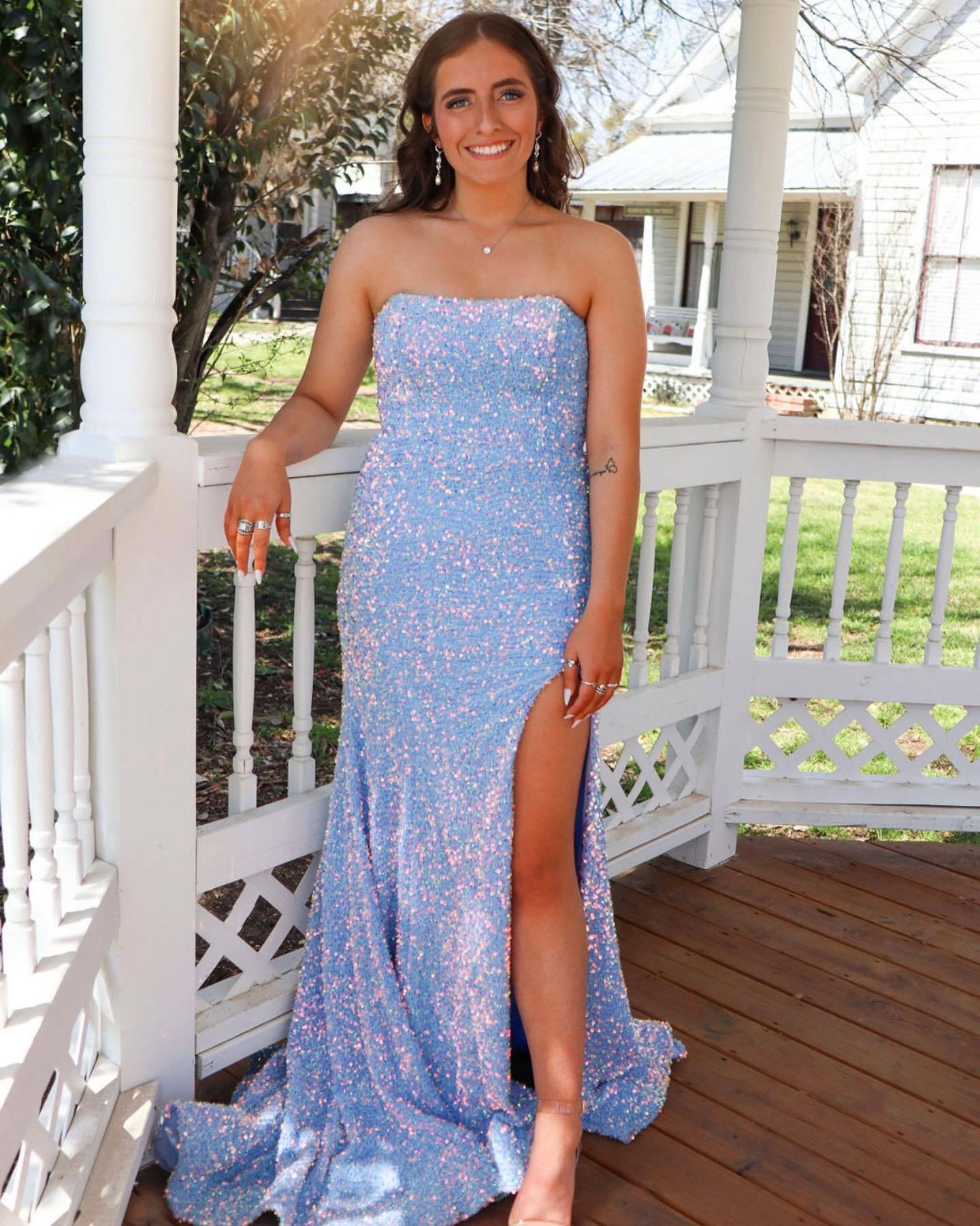 Simply Elegant Blue Sequin Mermaid Strapless Long Formal HZ0307