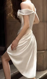 Slim White Off The Shoulder Wedding Dresses Short Bridal HZ0307