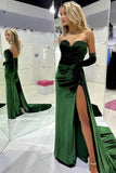 Soft Velvet Dark Green Sweetheart Party Dress, Senior Prom Dress Long, HZ0307