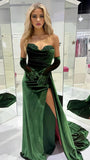 Soft Velvet Dark Green Sweetheart Party Dress, Senior Prom Dress Long, HZ0307