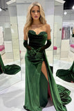 Soft Velvet Dark Green Sweetheart Party Dress, Senior Prom Dress Long, HZ0307