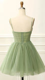 Spaghetti Straps A-line Tulle Homecoming Dress V Neck Short Above Knee Tulle Hoco HZ0307