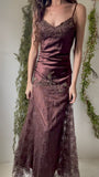 Spaghetti Straps Brown Lace Beaded Evening Party HZ0307