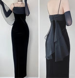 Spaghetti Straps Chiffon Satin Prom Dresses Sheath Evening Party HZ0307