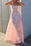 Spaghetti Straps Pink Lace Prom Dresses Long Birthday HZ0307