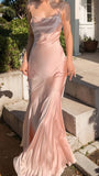 Spaghetti Straps Pink Long Prom Dress, Sheath Evening Gown, HZ0307