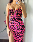 Spaghetti Straps Prom Dresses Sequin Leopard Long Party Dress, HZ0307
