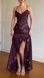Spaghetti Straps Purple Floral Chiffon Party Dresses Dance Prom HZ0307