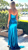 Sparkle Blue Strapless Mermaid Prom Dresses Long Evening Party HZ0307