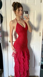 Sparkle Red Halter Bodycon Party HZ0307