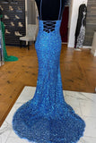 Sparkle Blue Sequin Mermaid Side Slit Long Formal HZ0307