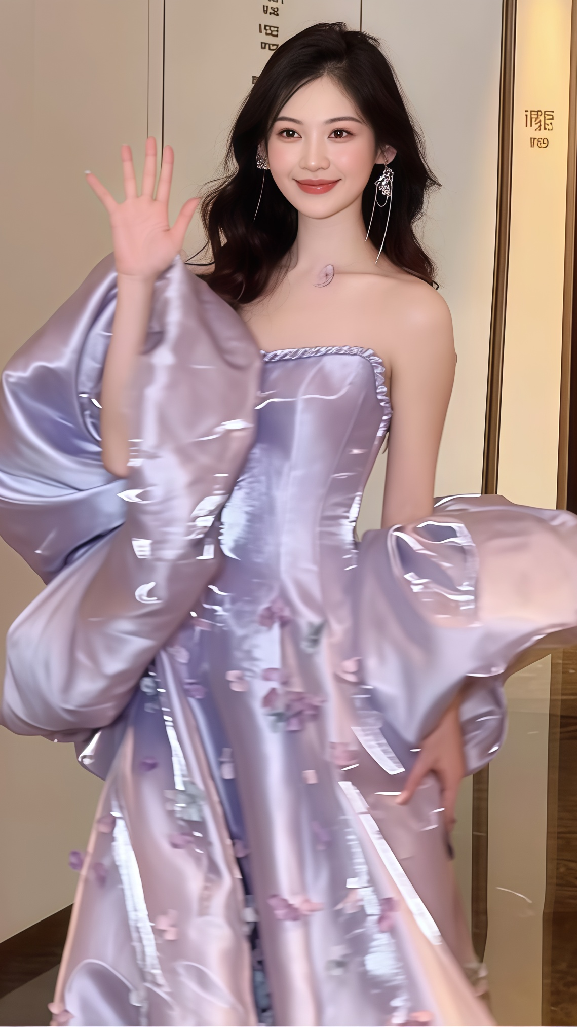 Sparkle Lilac Flowy Prom Dresses, Strapless A-Line Evening Gown, HZ0307