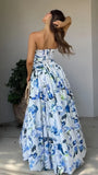 Spring Floral Strapless Prom Dresses Split Evening Party HZ0307