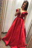LTP1306,Off the shoulder red prom dresses a-line satin evening HZ0307