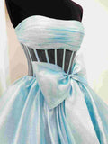 Strapless A-Line Organza Ruffle Prom Dress, Sleeveless Bowknot Evening Gown, HZ0307