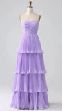 Strapless Chiffon Ruffle Prom Dress, Sleeveless Long Evening Party Gown, HZ0307