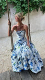 Strapless Floral Prom Dress, Sleeveless Party Gown, HZ0307