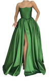 Strapless Green A-Line Satin Prom Dress, HZ0307
