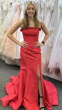 Strapless Mermaid Satin Prom Dresses Long Evening Party Dress With HZ0307