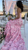 Strapless Pink Floral Mermaid Party Evening Dress, Formal Celebrity HZ0307