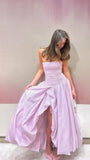 Strapless Pleated A-Line Prom Dress, Split Lilac Evening Dress, HZ0307